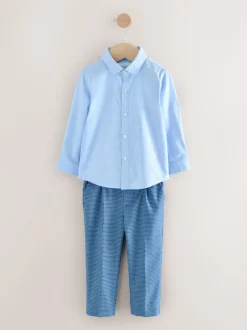 Next Blue Check Blazer, Shirt, Trousers & Bow Tie Set (3mths-9yrs) Sale