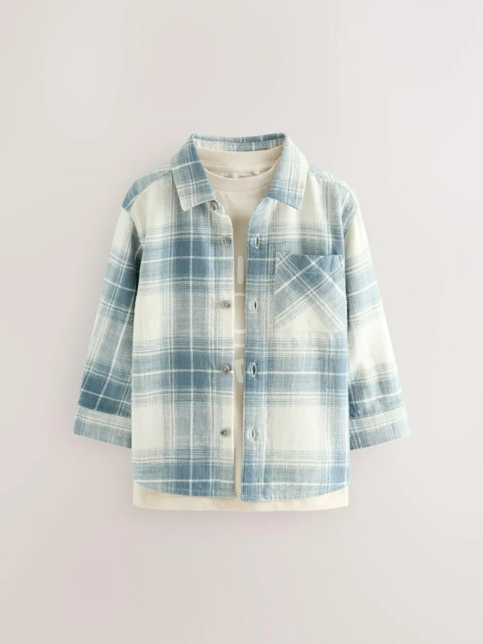Next Long Sleeve Shirt and T-Shirt Set (3mths-7yrs) Blue Check