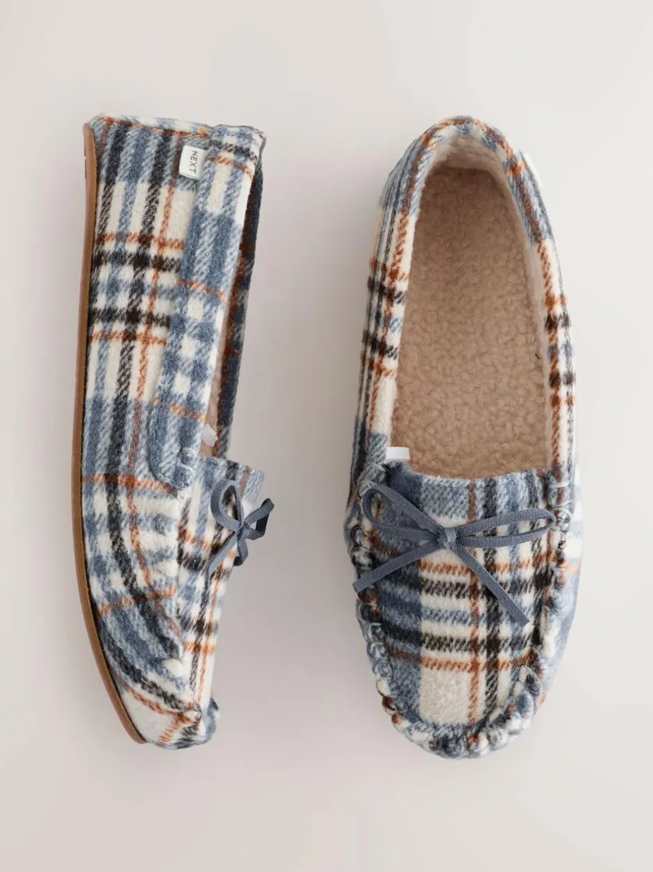 Next Moccasin Brushed Slippers Blue Check Online