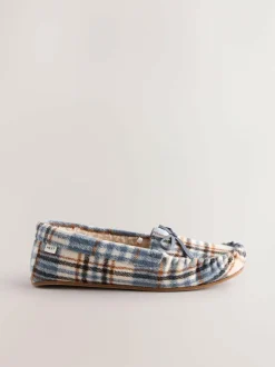 Next Moccasin Brushed Slippers Blue Check Online