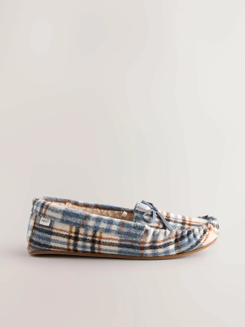 Next Moccasin Brushed Slippers Blue Check Online