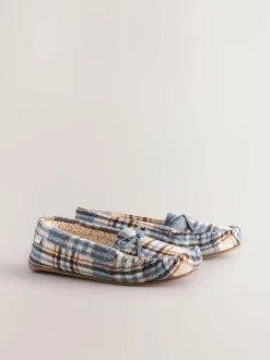 Next Moccasin Brushed Slippers Blue Check Online