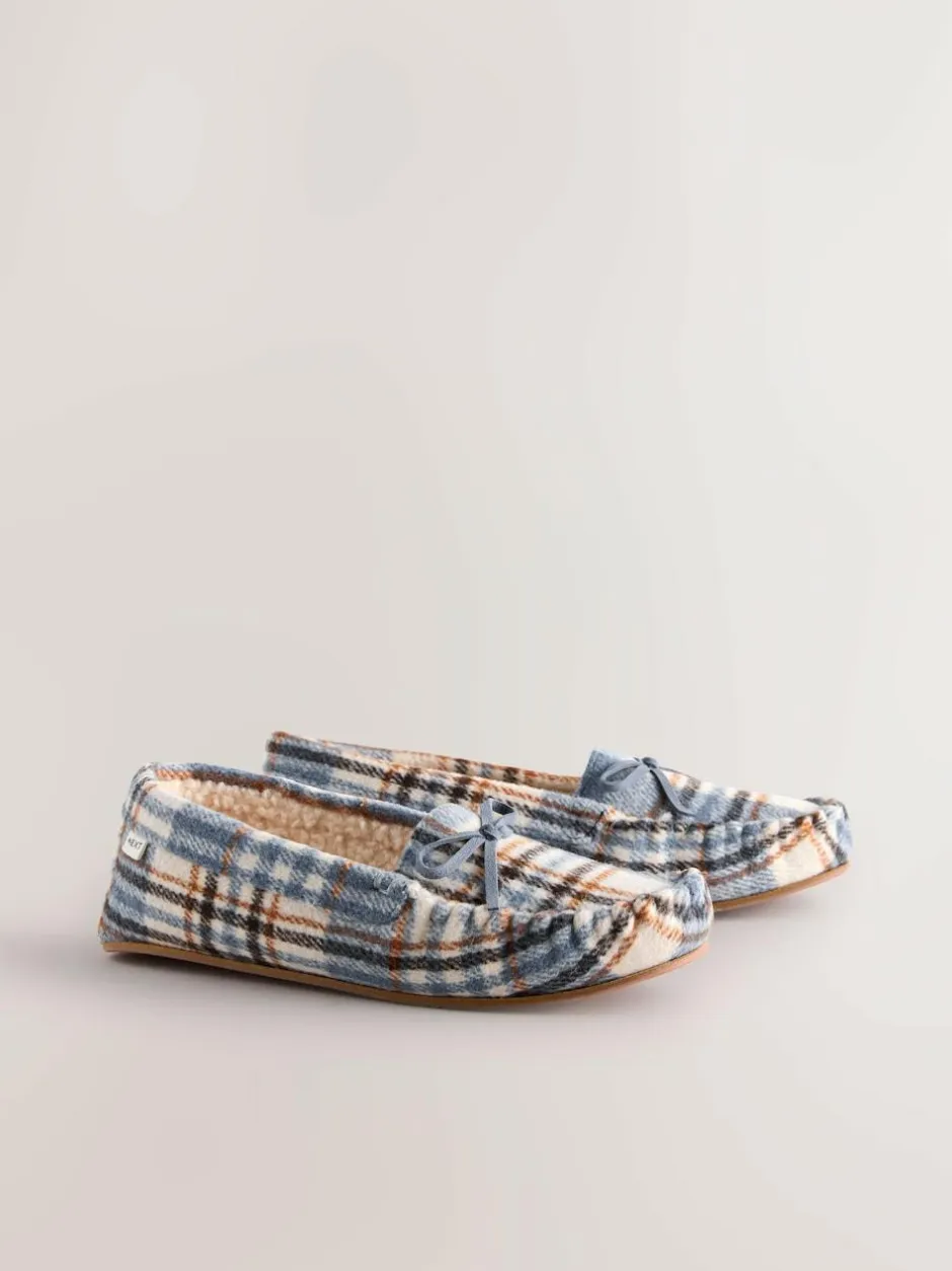 Next Moccasin Brushed Slippers Blue Check Online