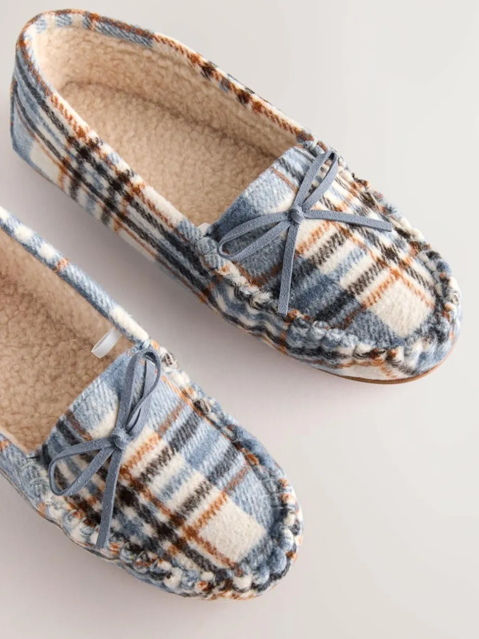 Next Moccasin Brushed Slippers Blue Check Online