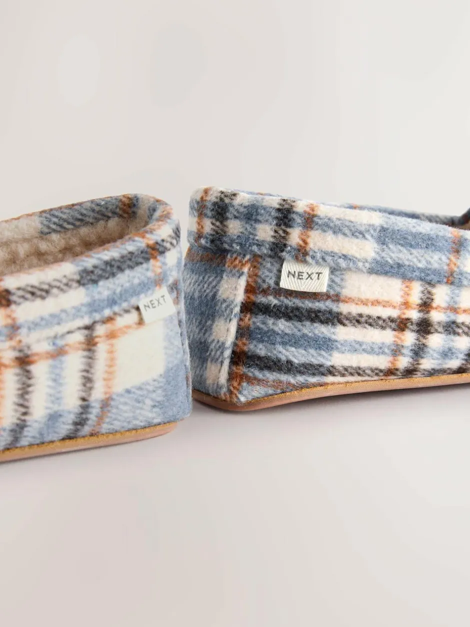 Next Moccasin Brushed Slippers Blue Check Online