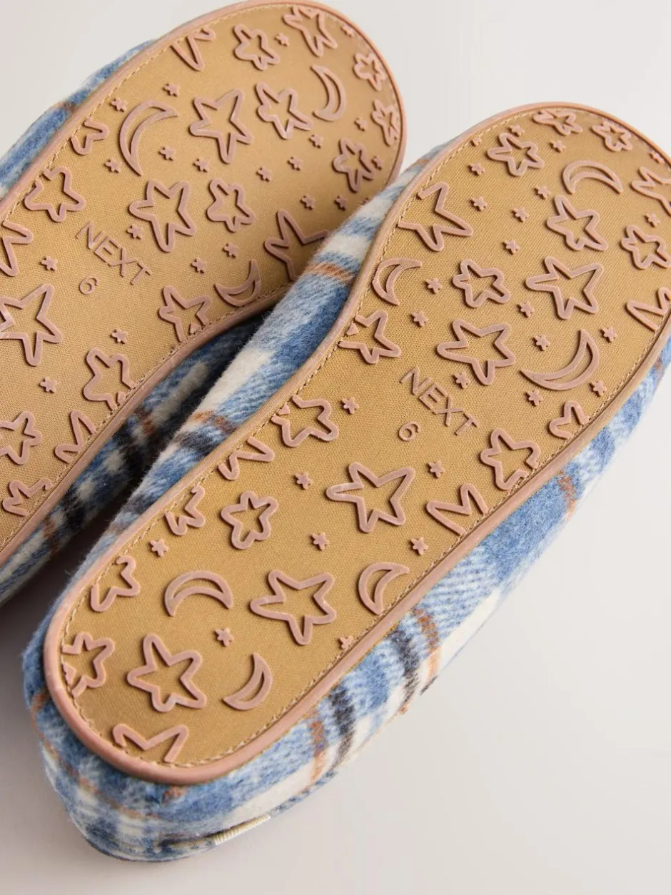 Next Moccasin Brushed Slippers Blue Check Online