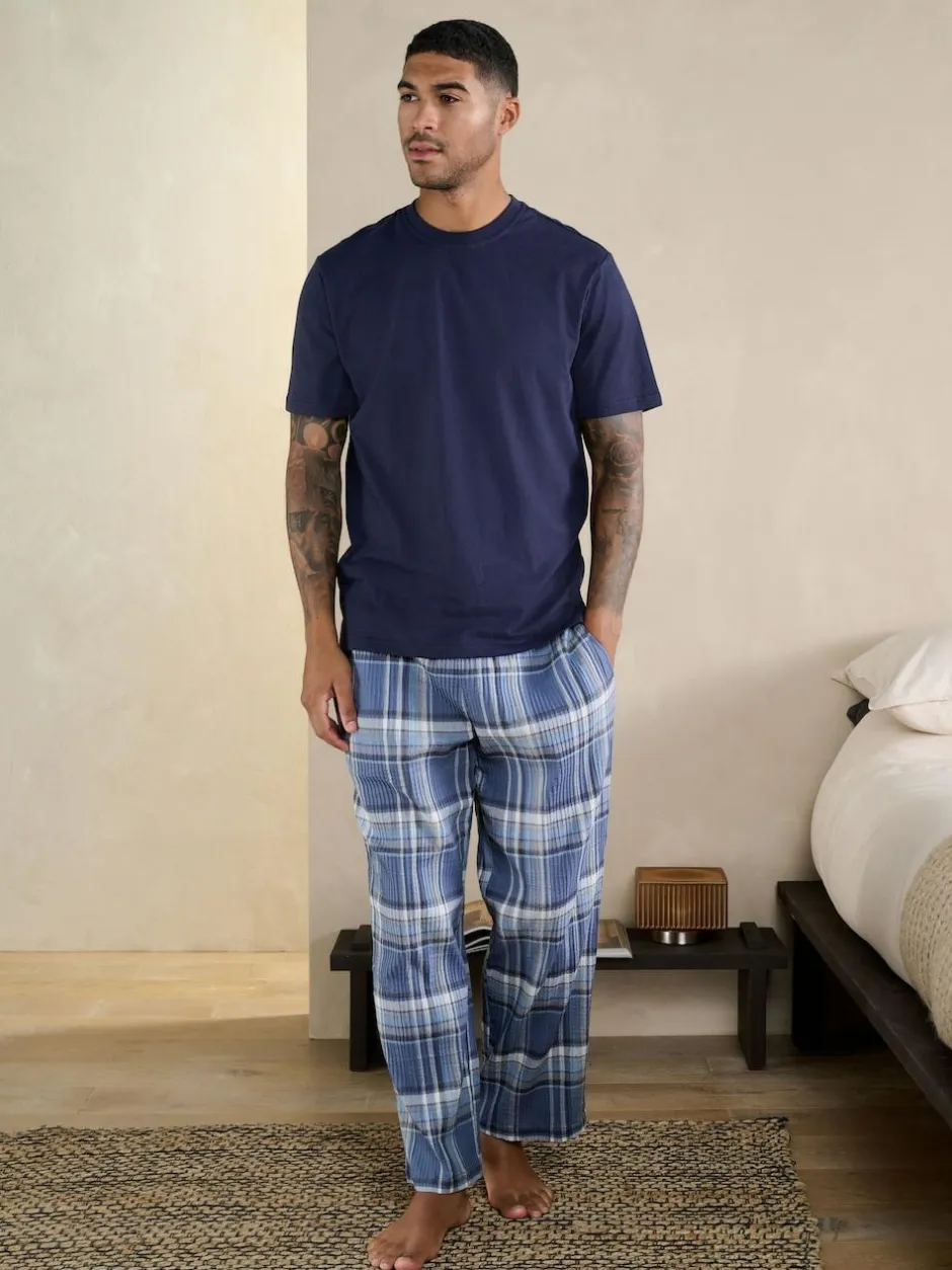 Next Blue Check Short Sleeve Pyjamas Set Clearance