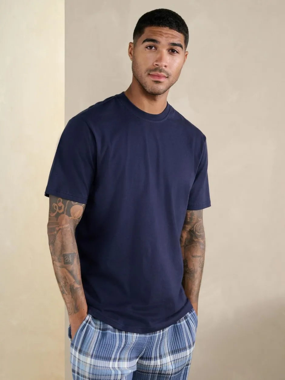 Next Blue Check Short Sleeve Pyjamas Set Clearance