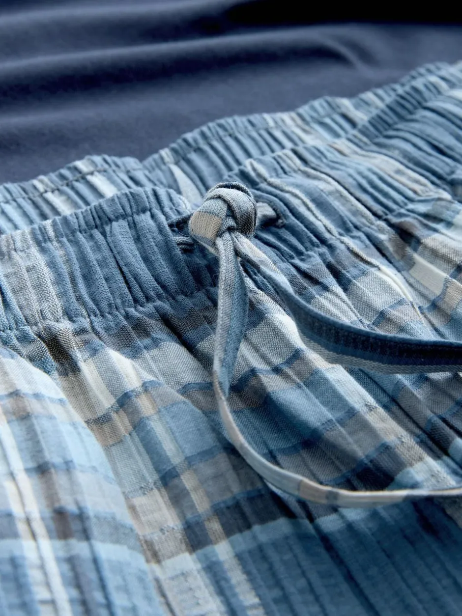Next Blue Check Short Sleeve Pyjamas Set Clearance