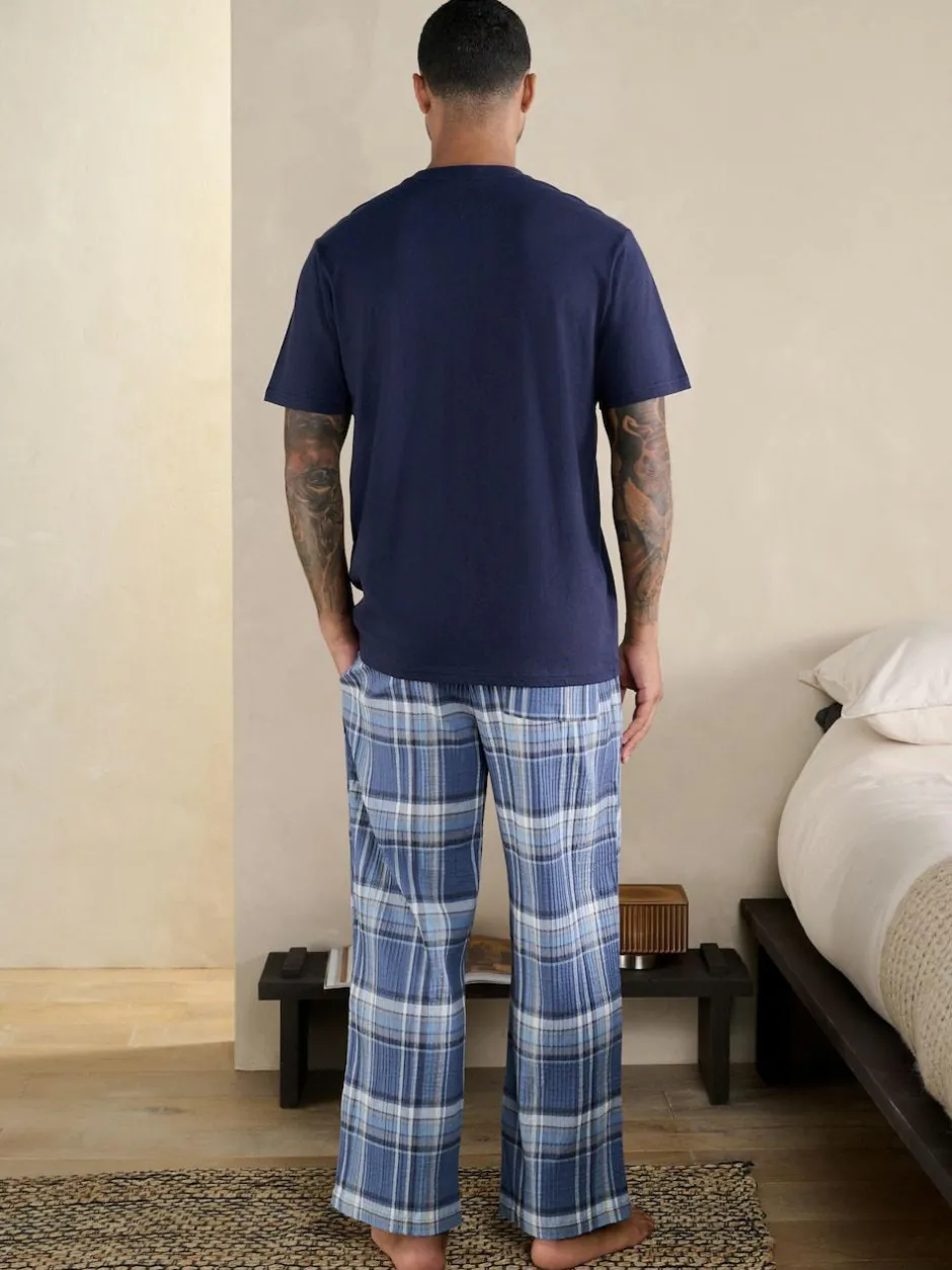 Next Blue Check Short Sleeve Pyjamas Set Clearance