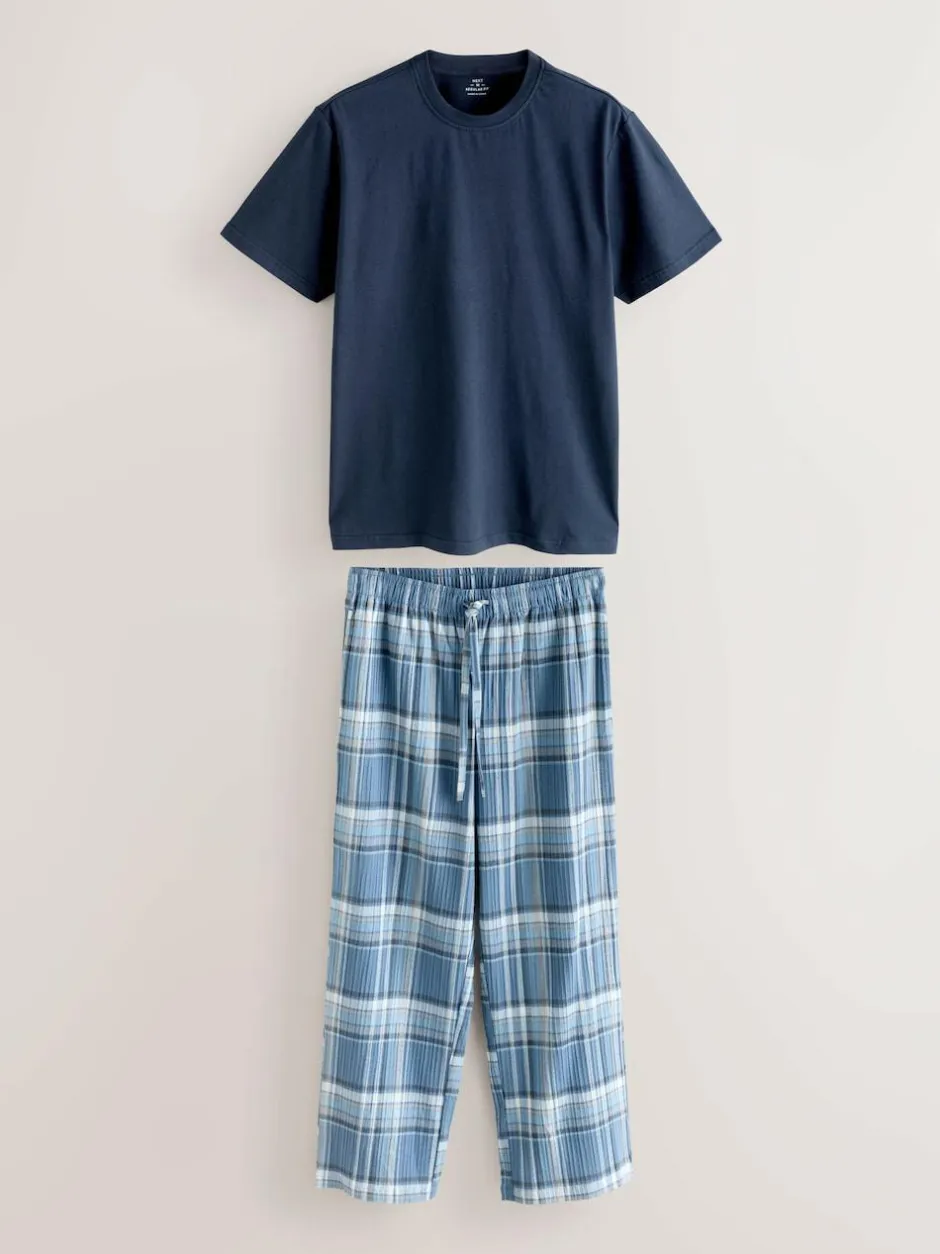 Next Blue Check Short Sleeve Pyjamas Set Clearance