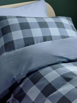 Next Duvet Cover and Pillowcase Set Blue Check Super Soft Brushed Cotton