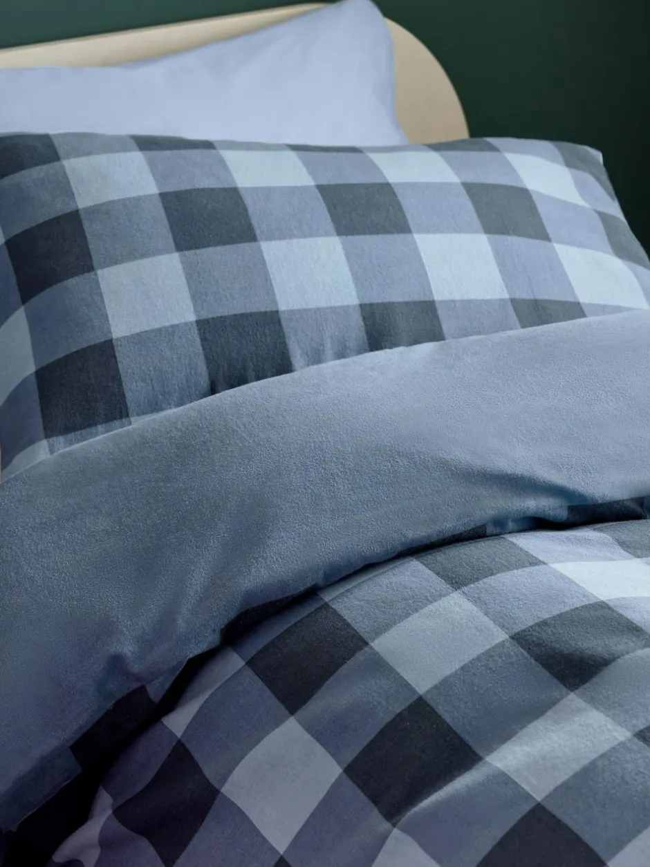 Next Duvet Cover and Pillowcase Set Blue Check Super Soft Brushed Cotton
