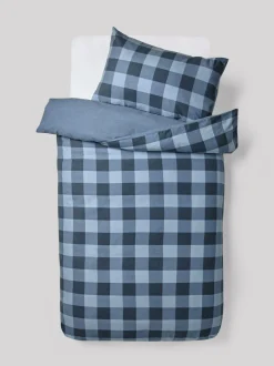 Next Duvet Cover and Pillowcase Set Blue Check Super Soft Brushed Cotton