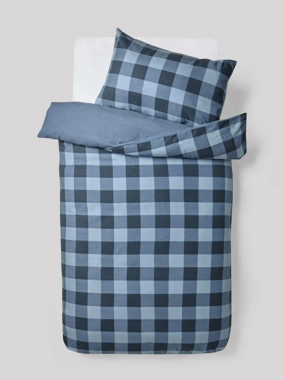Next Duvet Cover and Pillowcase Set Blue Check Super Soft Brushed Cotton