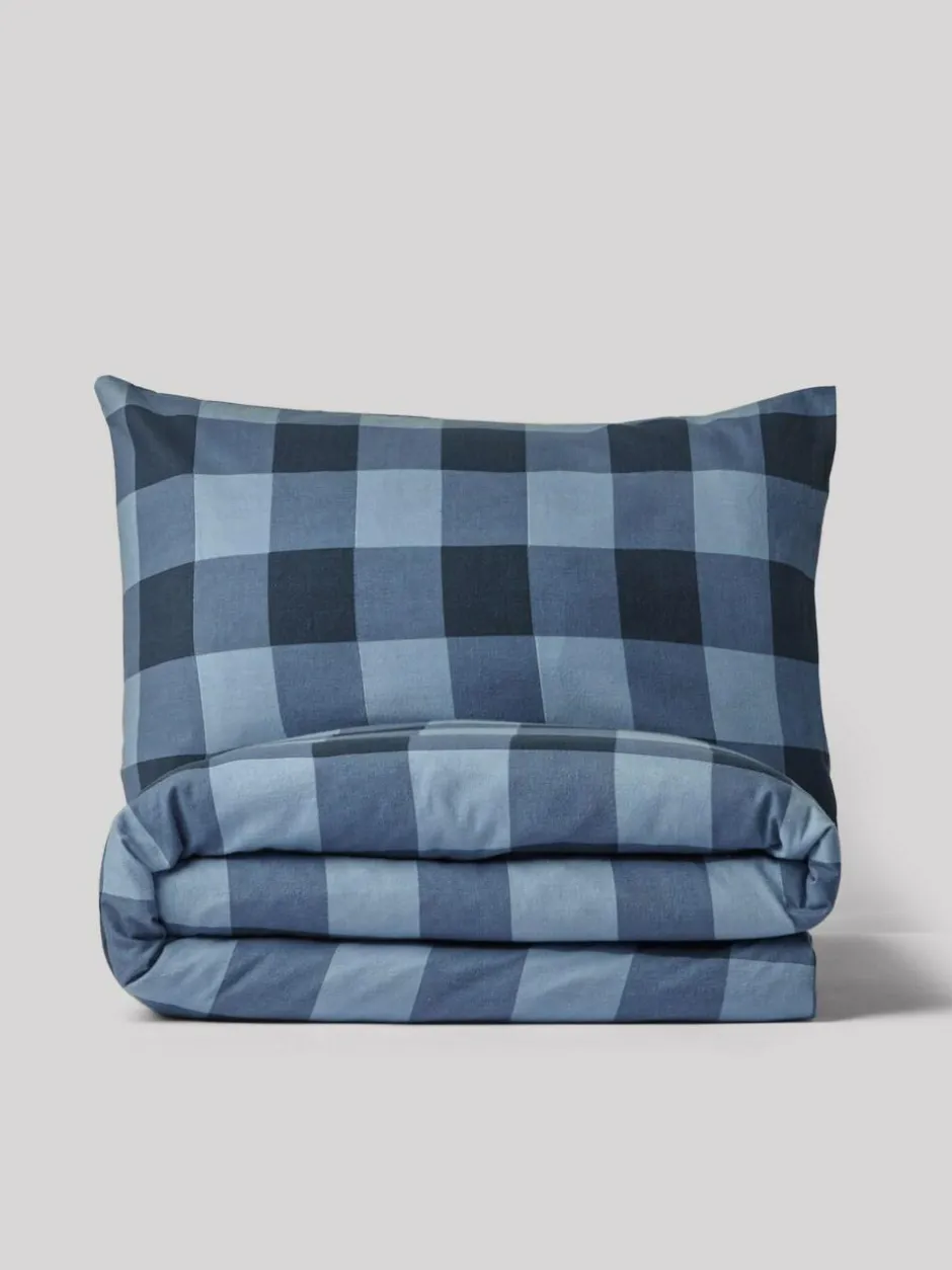 Next Duvet Cover and Pillowcase Set Blue Check Super Soft Brushed Cotton