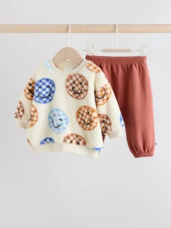 Next Baby Fleece Top and Joggers Set (0mths-2yrs) Blue Checkerboard Faces Hot