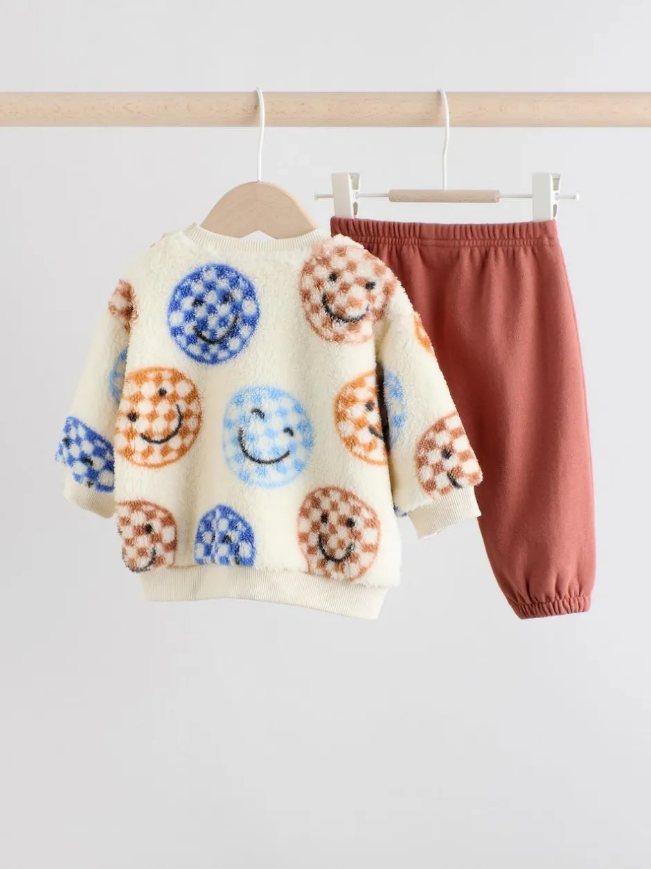 Next Baby Fleece Top and Joggers Set (0mths-2yrs) Blue Checkerboard Faces Hot