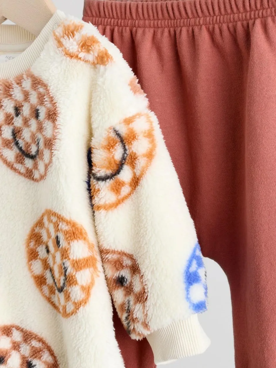 Next Baby Fleece Top and Joggers Set (0mths-2yrs) Blue Checkerboard Faces Hot