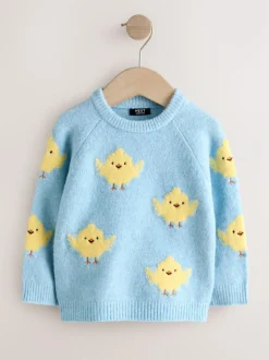 Next Knitted Crew Neck Jumper (3mths-7yrs) Blue Chick Outlet