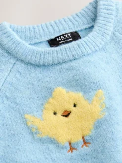 Next Knitted Crew Neck Jumper (3mths-7yrs) Blue Chick Outlet