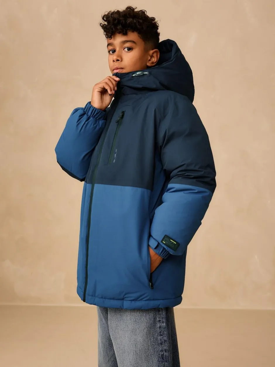 Next Waterproof Inner Wadded Coat (3-16yrs) Blue Colourblock Best