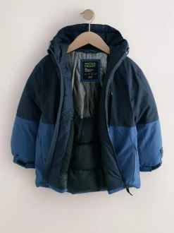 Next Waterproof Inner Wadded Coat (3-16yrs) Blue Colourblock Best