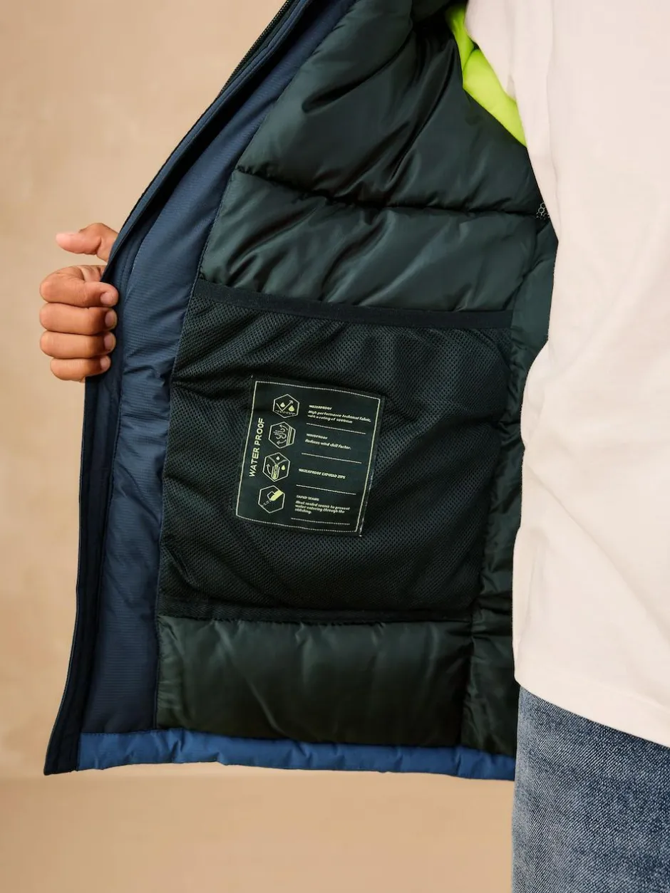 Next Waterproof Inner Wadded Coat (3-16yrs) Blue Colourblock Best