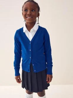 Next Blue Cotton Rich School V-Neck Cardigan (3-16yrs) Sale