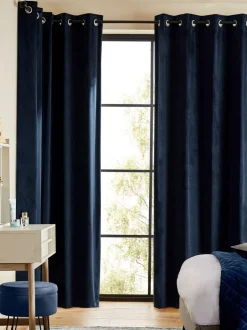 Next Blue Dark Navy Matte Velvet Blackout/Thermal Curtains Online