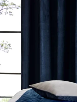 Next Blue Dark Navy Matte Velvet Blackout/Thermal Curtains Online