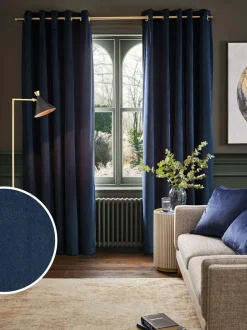 Next Blue Dark Navy Matte Velvet Super Thermal Curtains Sale