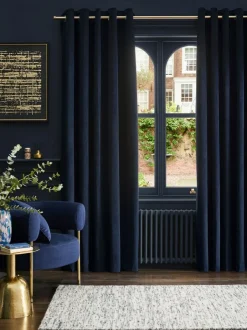 Next Blue Dark Navy Matte Velvet Lined Curtains Hot