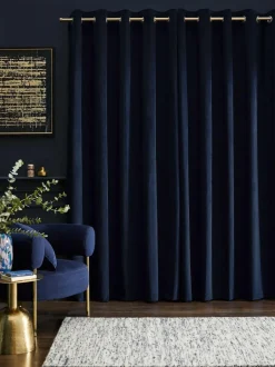 Next Blue Dark Navy Matte Velvet Lined Curtains Hot