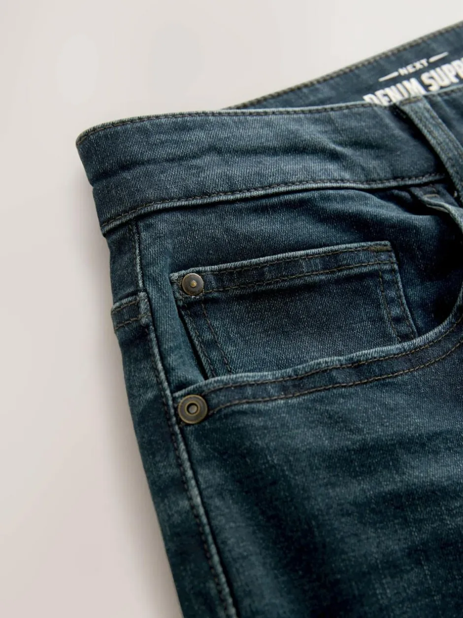 Next Blue Dark Washed Regular Tapered Fit Classic Stretch Jeans New
