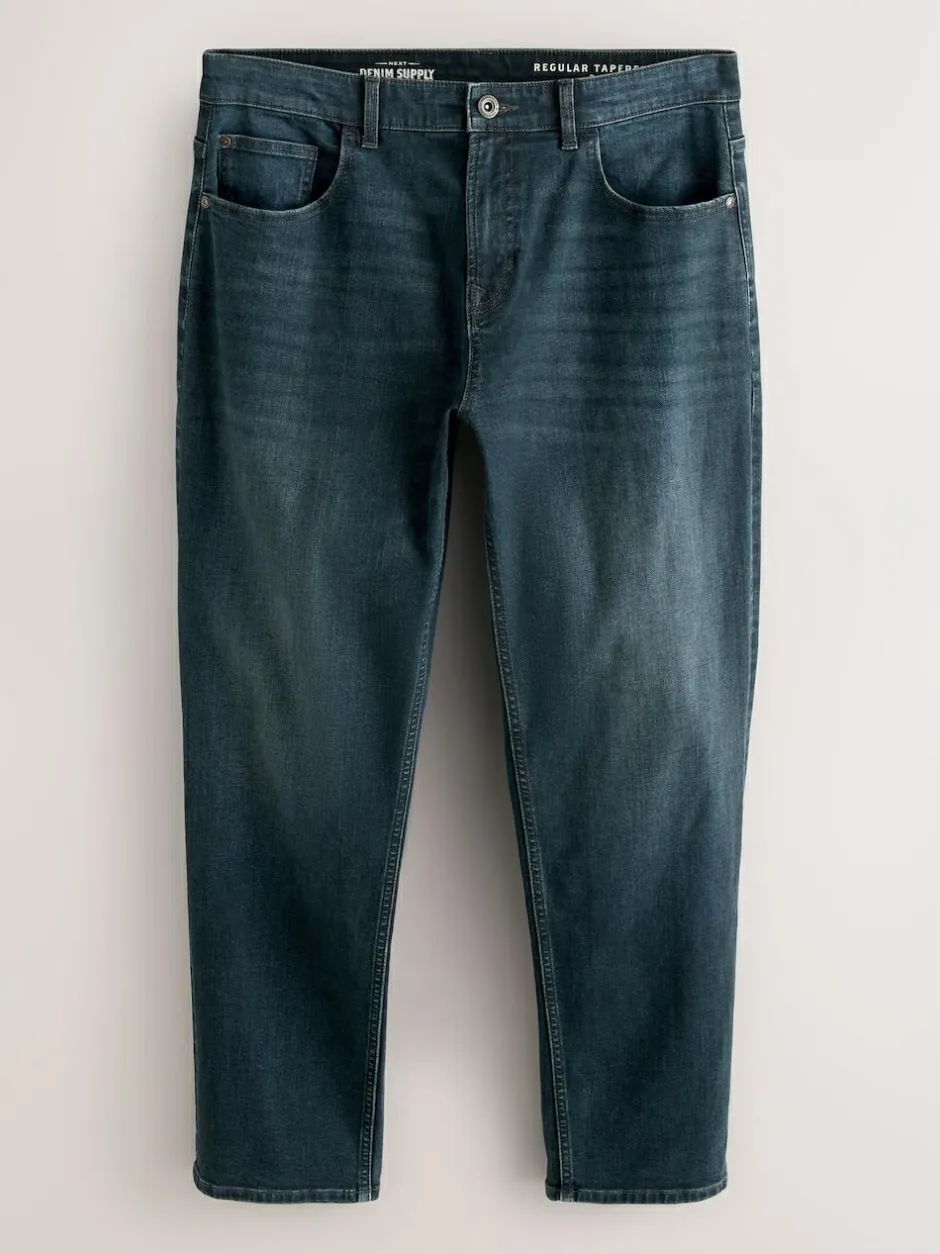 Next Blue Dark Washed Regular Tapered Fit Classic Stretch Jeans New