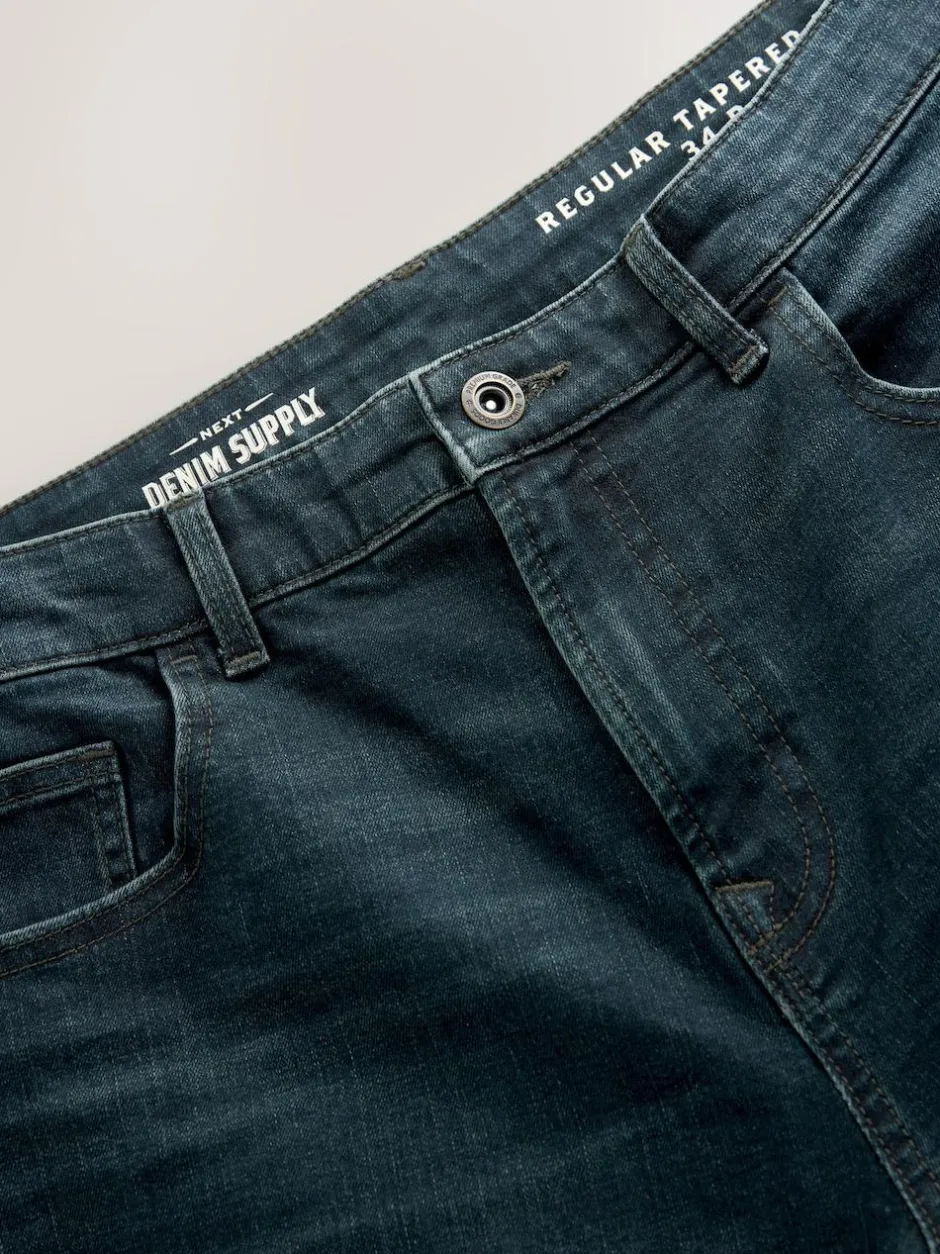 Next Blue Dark Washed Regular Tapered Fit Classic Stretch Jeans New