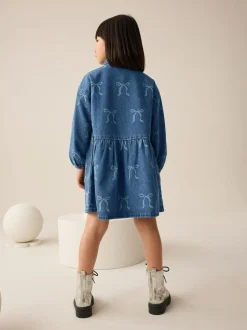 Next Blue Denim Bow Diamante Shirt Dress (3-16yrs) Hot