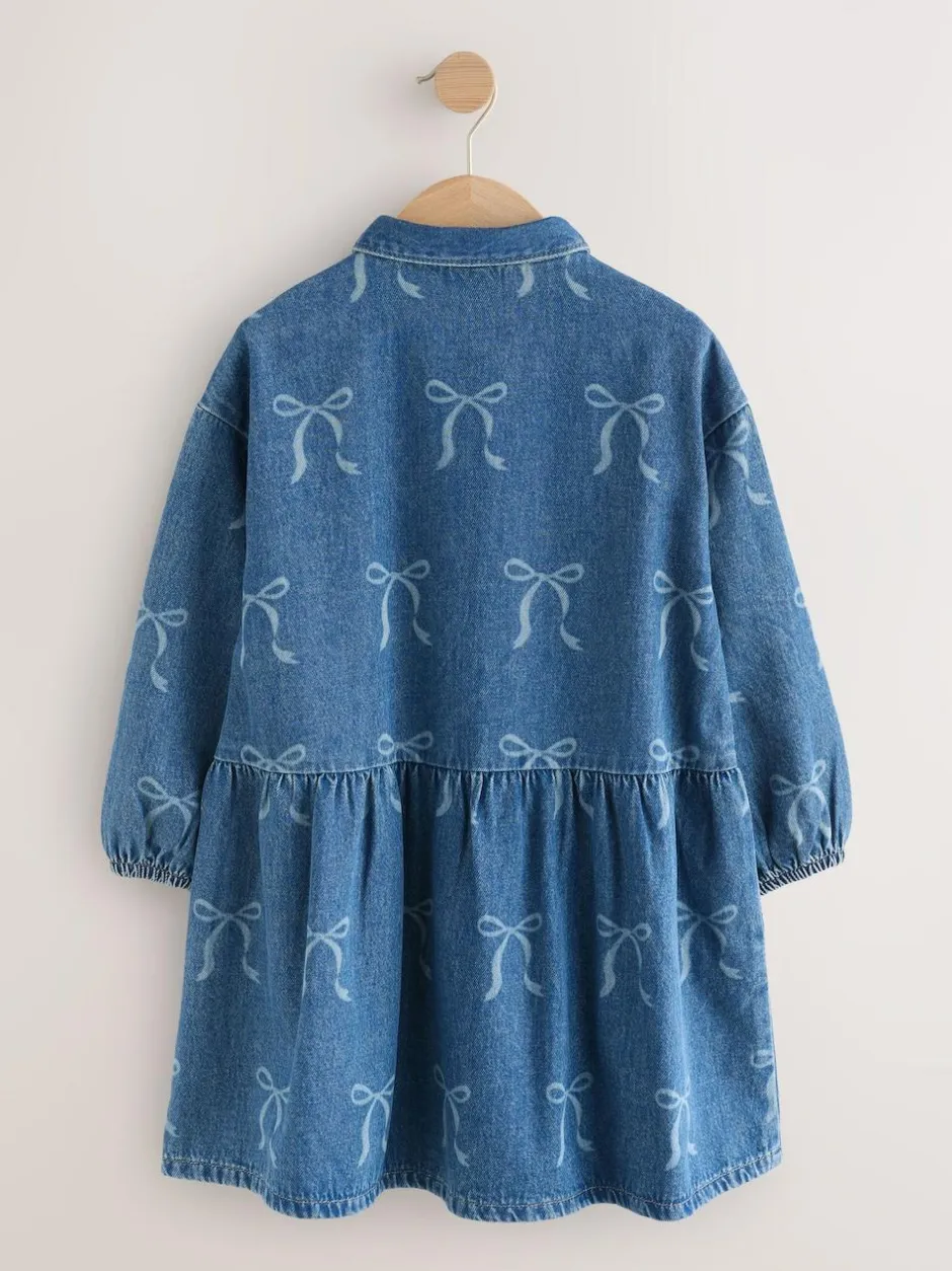 Next Blue Denim Bow Diamante Shirt Dress (3-16yrs) Hot