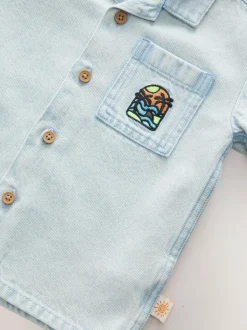 Next Blue Denim Short Sleeve Revere Collar Backprint Shirt (3mths-7yrs) Discount