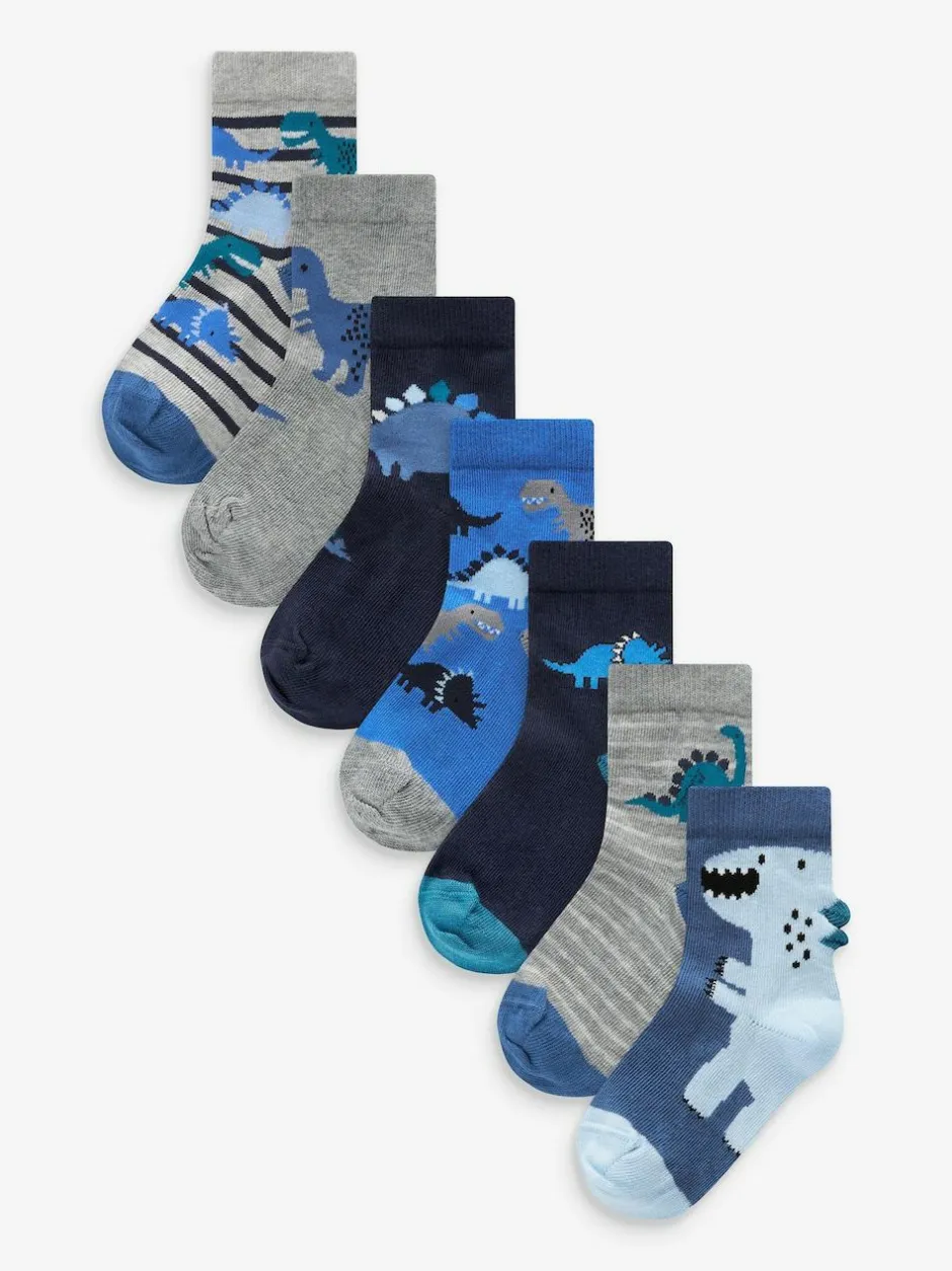 Next Blue Dino Cotton Rich Socks 7 Pack Online