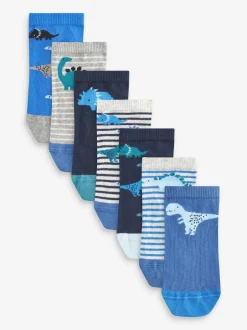 Next Blue Dinos Cotton Rich Trainer Socks 7 Pack Discount