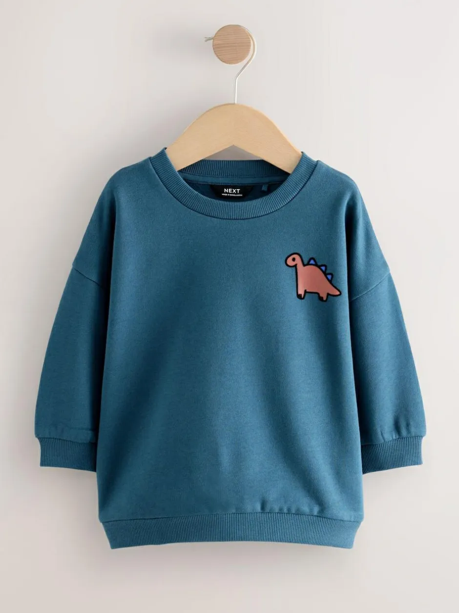 Next Blue Dinosaur Back Printed Crew Neck Jersey Sweatshirt (3mths-7yrs) Sale