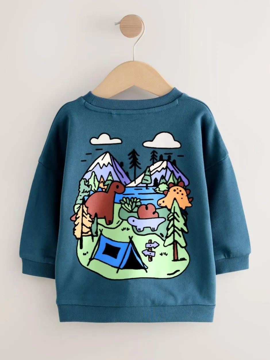 Next Blue Dinosaur Back Printed Crew Neck Jersey Sweatshirt (3mths-7yrs) Sale