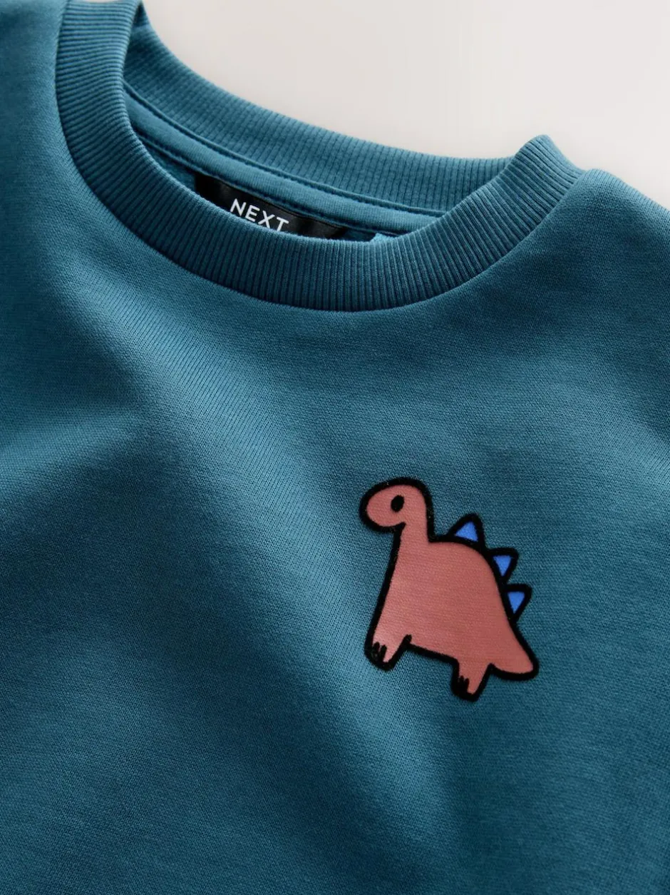 Next Blue Dinosaur Back Printed Crew Neck Jersey Sweatshirt (3mths-7yrs) Sale