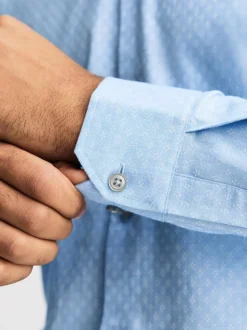 Next Blue Dobby Slim Fit Cotton Stretch Long Sleeve Formal Shirt Sale
