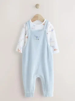 Next Baby Velour Dungarees and Bodysuit Set (0mths-3yrs) Blue Elephant Print Hot