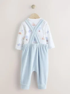 Next Baby Velour Dungarees and Bodysuit Set (0mths-3yrs) Blue Elephant Print Hot