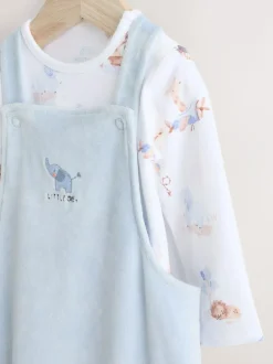 Next Baby Velour Dungarees and Bodysuit Set (0mths-3yrs) Blue Elephant Print Hot
