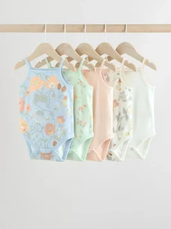 Next 5 Pack Vest Baby Bodysuits Blue Floral Clearance